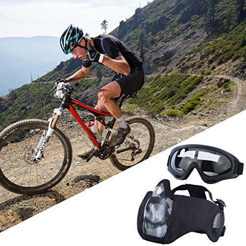 image for Yzpacc Airsoft Mask with Goggles, Foldable Half Face Airsoft Mesh Mask