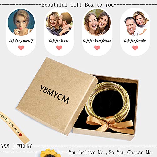 Ybmycm Glitter Jelly Bangles Bracelets Set For Women-Glitter Filled Jelly Silicone Bracelets For Girls #TOP6