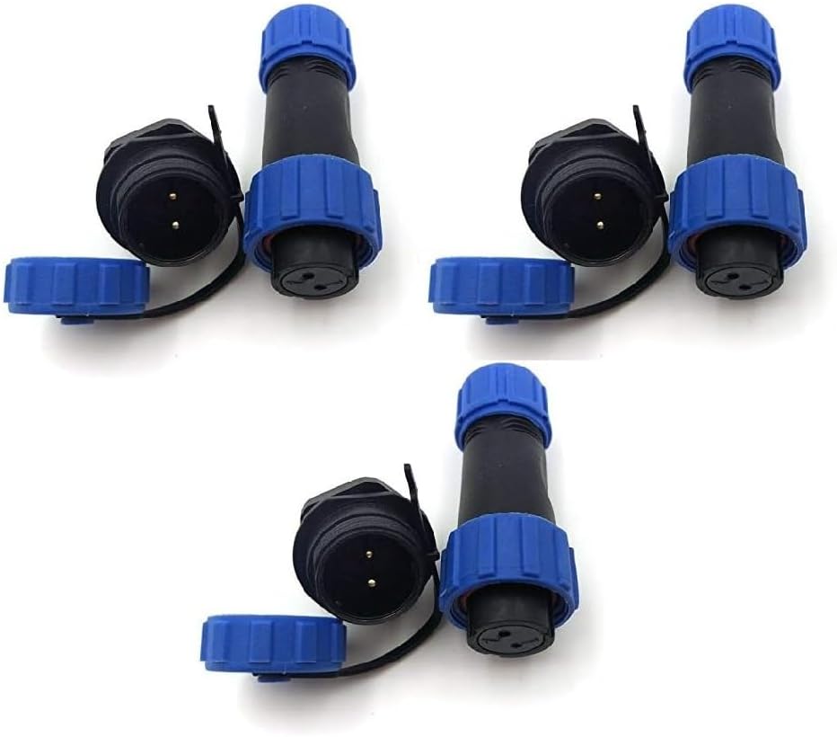 Uonecn 3 pcs SP13 IP68 Waterproof Connectors 2 Pin LED High Power 2 Pin Power Plug Connector Circular Kit Male Plug Female Socket