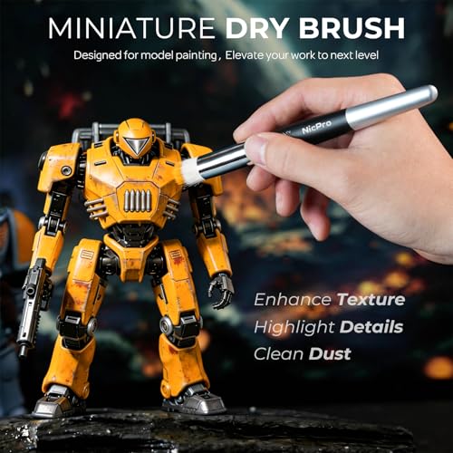 Image of Nicpro Miniature Paint Brushes Drybrush - 21PCS Model Paint Brush Set for Acrylic, Watercolor Detail Paint Brush Dry Brush for Warhammer 40k, Miniature Model, Citadel, Paint by Number- with Container