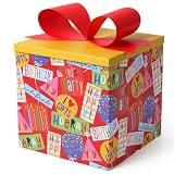 BIOBROWN Geschenkboxen mittelgroß, mit Deckel, 22 x 22 x 22 cm, buntes Party-Pop-Design, faltbar, ideal für Gebur ...