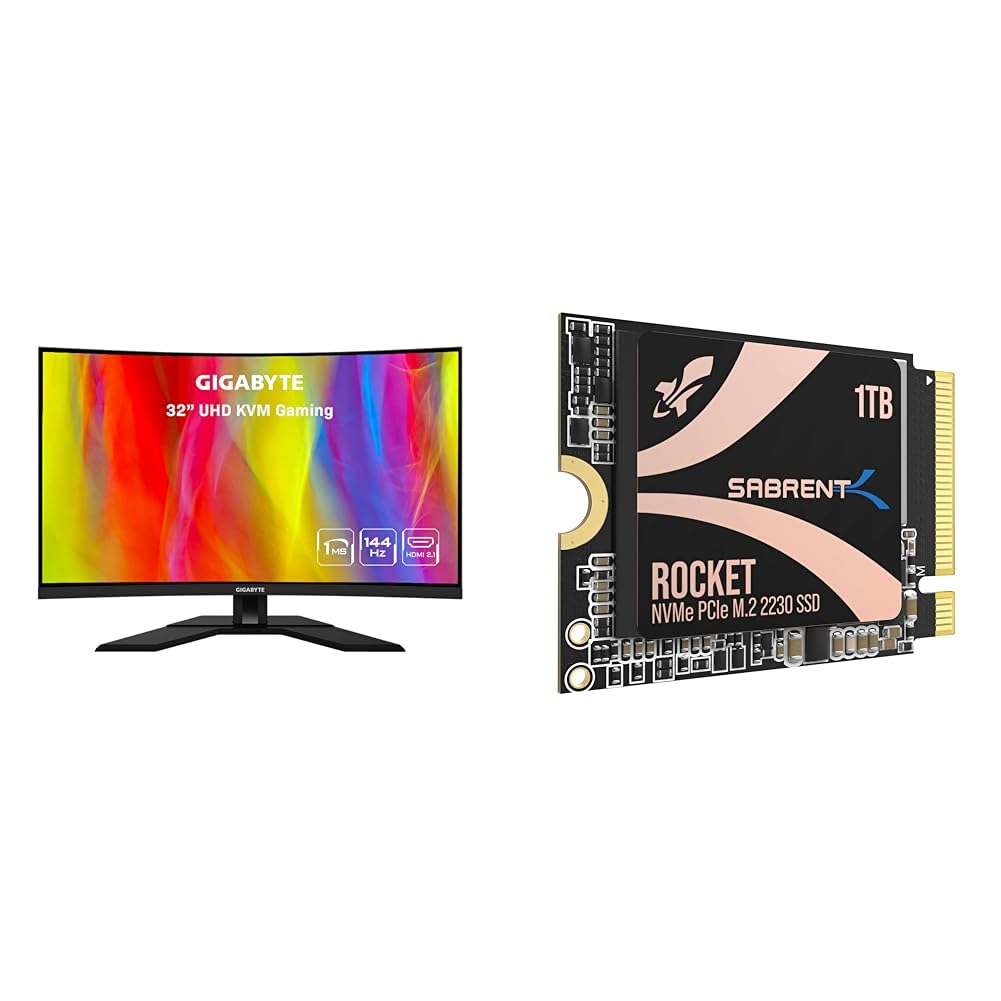 Gigabyte M32UC 32" 144Hz (160Hz OC) 4K UHD Curved Gaming Monitor & SABRENT Rocket 2230 NVMe 4.0 1TB High Performance PCIe 4.0 M.2 2230 SSD [SB-2130-1TB]
