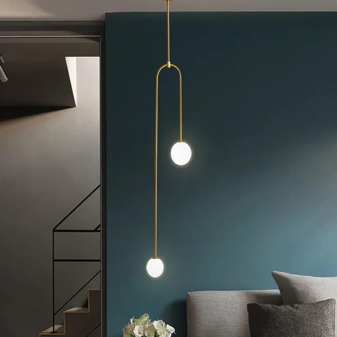 Linear Globe Chandeliers Gold Frosted Glass Globe Pendant Light Kitchen Island Ceiling Hanging Pendant Lighting for Dining Room Table Living Room Bar Gold 2-Light-Ushape