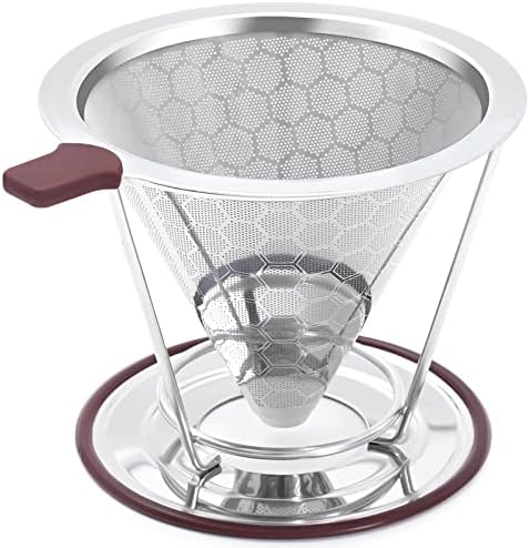 Pour Over Coffee Dripper, MISETTO Stainless Steel Coffee Filter,Easy to Clean Paperless pour over coffee maker,Reusable Pour Over Coffee Filter,Cone Coffee Dripper with Removable Cup