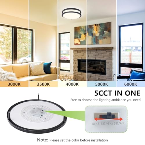 Image of Flush Mount Ceiling Light - 36W 3000K /3500K /4000K /5000K /6000K Dimmable Led Ceiling Light Fixture for Kitchen Hallway Bedroom Bathroom (1, Black, 12 Inch)