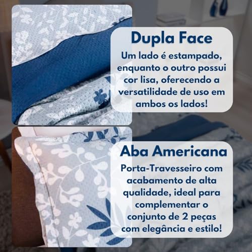 Kit Colcha Cobre Leito Cama Solteiro, Conjunto com 2 peças, 1 Cobre Leito e 2 Porta Travesseiro, Dup