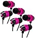 Bastex Universal Ear Buds Headphones with 3.5mm Plug, Tangle Free Cable and Built-In Microphone, Hot Pink (3 Pack)