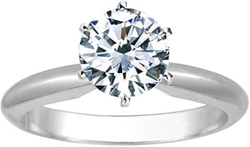 Anillo de compromiso solitario de diamante de corte redondo de 12 quilates oro blanco de 14 quilates 6 puntas J-K I2 050 ctw corte muy bueno Oro
