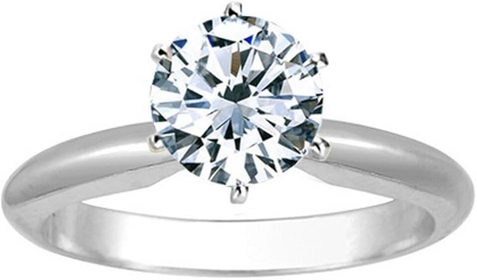 Houston Diamond District 1 to 5 Carat 14K White Gold IGI CERTIFIED Lab Grown Diamond 6 Prong Solitaire Round Cut Engagement Ring (E-F Color VS2-SI1 Clarity)