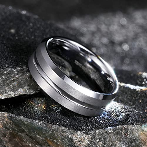 Image of King Will Tungsten Carbide Wedding Band for Men Women-6 /8 /10mm Width Multicolor Available with Grooved Center Wedding Ring Suitable for Work, Gym Comfort Fit Size 4-16