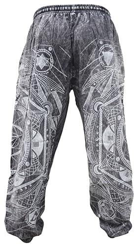 Gheri Mens Stone Washed Boho Print Harem Trousers Elastic Waist Beach Pants4