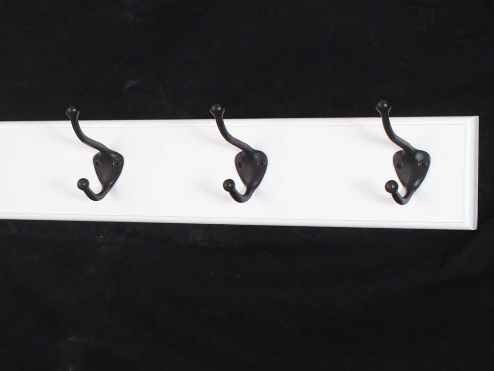 White Coat Rack with Oil Rubbed Bronze Hat & Coat Style Hooks (20" x 3.5" with 4 hooks)