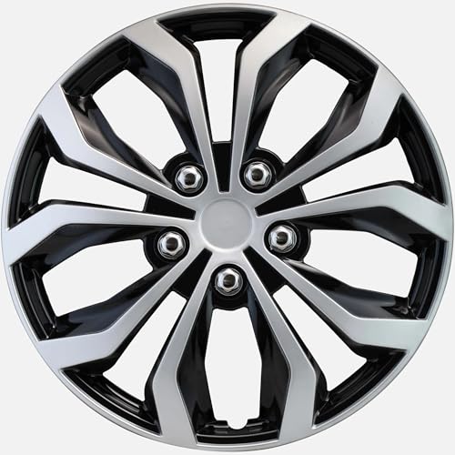 Image of LYDS Spyder BS Black & Silver Universal 16 inch Premium ABS Hubcap Wheel Cover Replacement Set of 4 - FWC-16S-BS