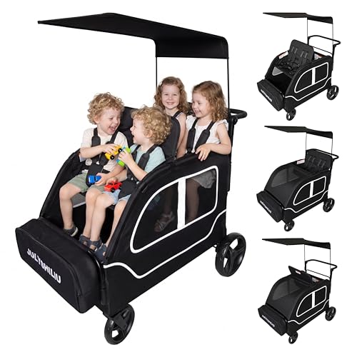 JULYSHILIU Large 4 Seater Wagon Stroller 2 3 Kids Toddler Child Black