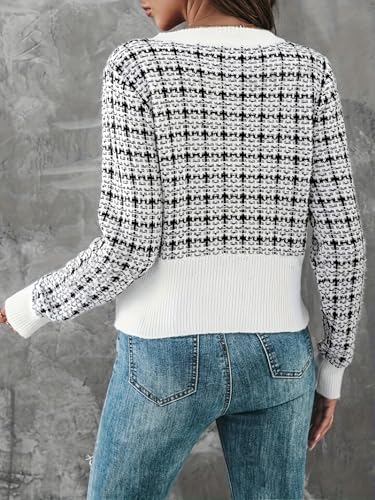 chouyatou Women's Warm Fall Tweed Open Front Knit Cardigan Cozy Plaid Business Casual Sweater Jacket2