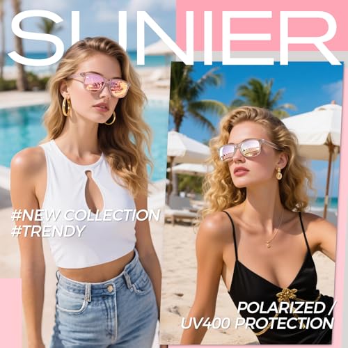 Image of Sunier Polarized Sunglasses for Men and Women, Retro Square Matte Finish UV400 Protection Shades for Driving, Fishing