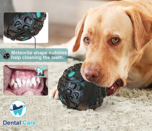 Mitaiko Dog Toy Ball For Aggressive Chewers, Interactive Fetch Dog Ball With Fun Squeaky Giggle Sound, Durable For Small Medium Large Dogs, Non-Toxic Elastic Rubber Pet Chew Toys, Black & Lake Blue #TOP2