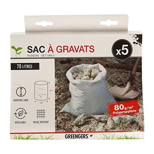 Greengers - Sacs à déchets de jardin, Jardin, Lot de 5 sacs à gravats ultra résistant 70L, Lot de 5 sacs à déchets ultra résistant 70L - 5 Sacs - Réutilisable, résistant aux déchirures - ø60 x H90cm Cover