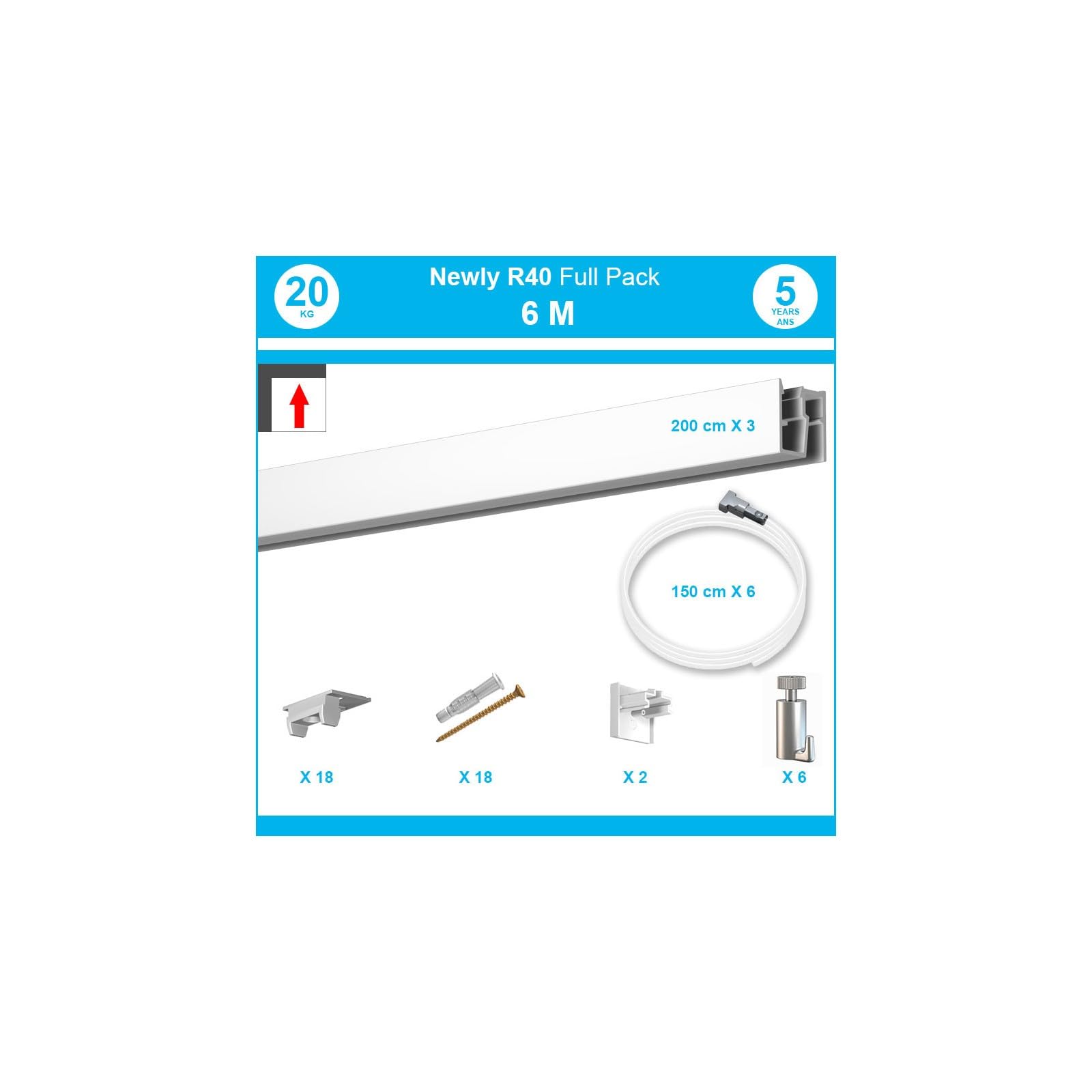 NEWLY - 6 mètres : Pack complet cimaise Newly R40 - Blanc