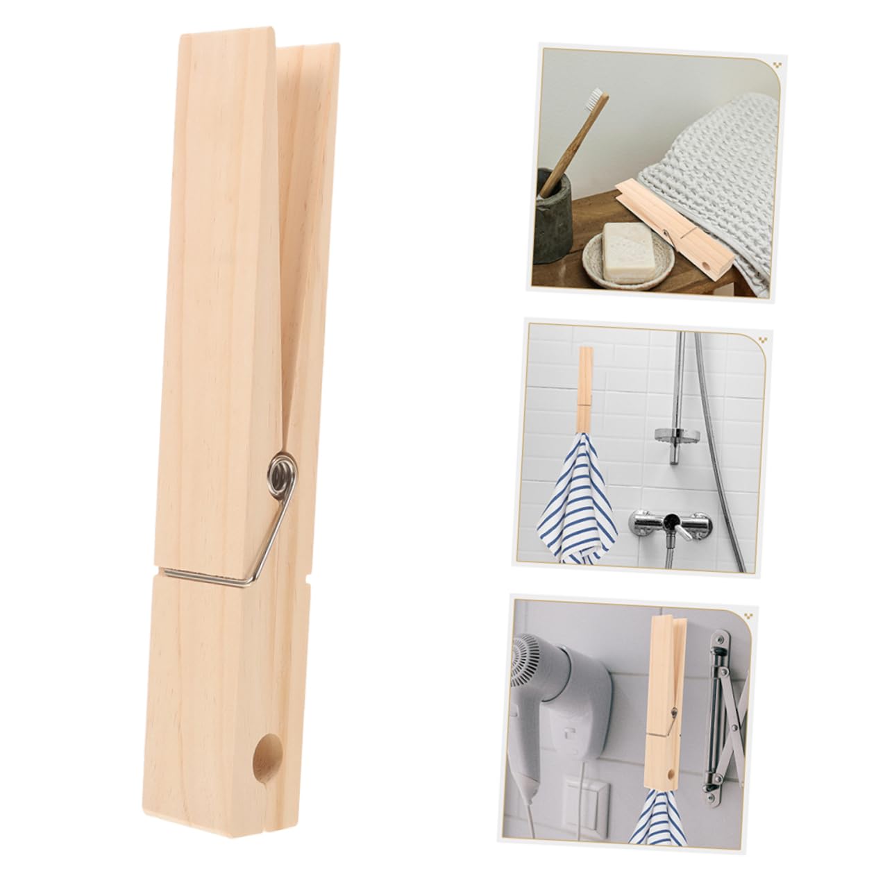 IMIKEYA 2 Pezzi Mollette Giganti in Legno Beige per Asciugamani e Vestiti, Clip Robuste e Sicure per Bagno e Lavanderia, Design Rustico Semplice e Pratico