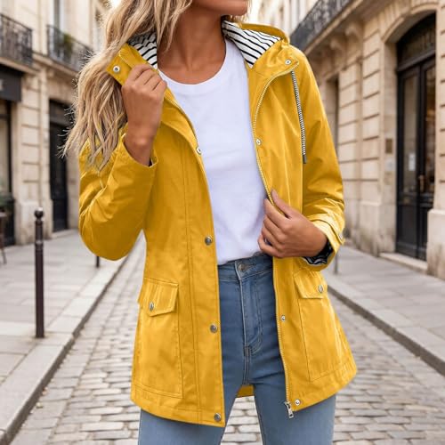 Chaqueta cortavientos ligera para mujer chubasquero amarillo talla S 2