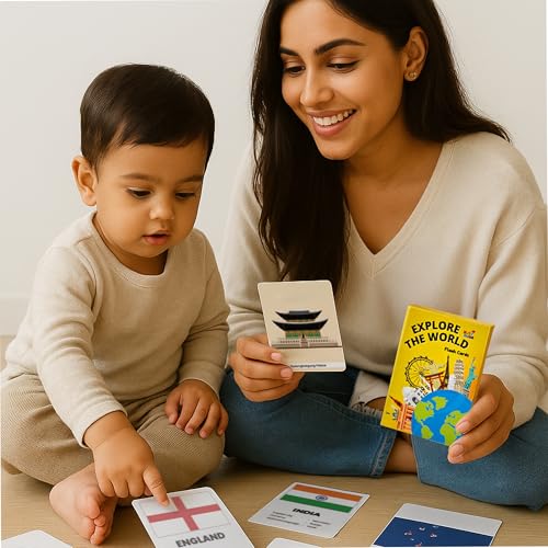 Image of Explore The World Flash Cards for Kids | 36 Countries with Flags, Capitals, Currency, Language & Famous Monuments | Age 3-6 Years | Made in India | BIS Approved