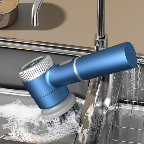 Image of Handheld Electric Spin Scrubber, Cordless Handheld Scrubber with Battery Level Display, Rechargeable Power Scrubber with 3 Adjustable Speeds & 5 Replaceable Heads for Kitchen, Bathroom, Sink, Window