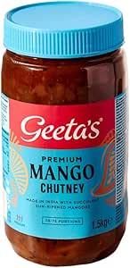 Geeta&#39;s Premium Mango Chutney 1.5Kg - Authentic Chutney Jar Tangy, Spicy, and Flavorful Indian Condiment Spread for Sandwiches, and Snacks – Gluten-Free, Vegan