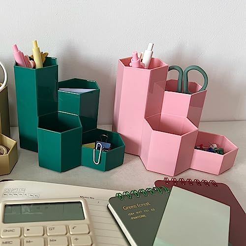 Image of Pencil Organizer Pen Holder for Desk Pens Cup Small Desk Organizer Cute Pen Holder for Office,School and Home (Pink, L-Shape)