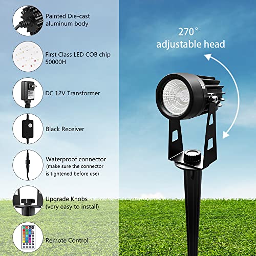 Aloveco Rgb Outdoor Spotlight 1800Lm 12V Led Landscape Lighting Remote 16 Colors Changing Landscape Lights With Transformer Waterproof For Yard Garden Pathway 6 Pack #TOP3