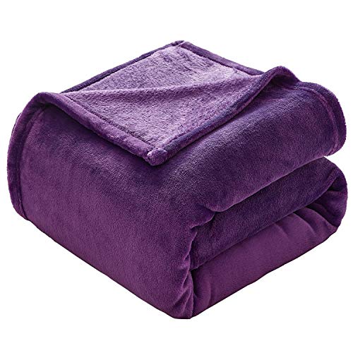VEEYOO Flannel Fleece Blanket Twin Size - Purple Throw Blanket for Bed Lightweight