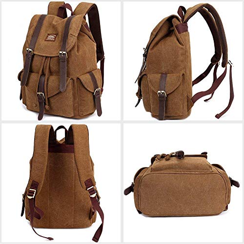 Vintage Canvas Backpack Kaukko Outdoor Travel Hiking Rucksack School Bookbags Khaki