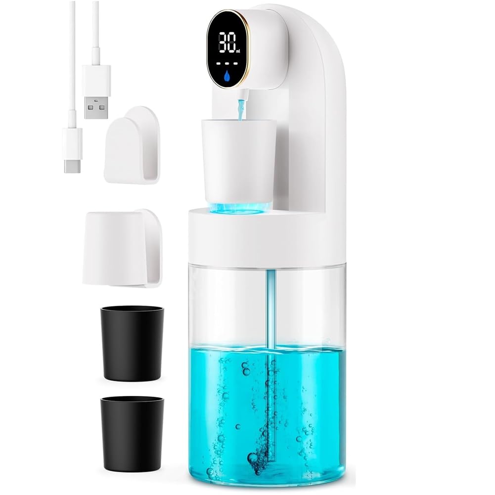 Jnchdghwa Automatic Electric Wall Mounted Mouthwash Dispenser, 600ml with 4 Modes& Magnetic Cups