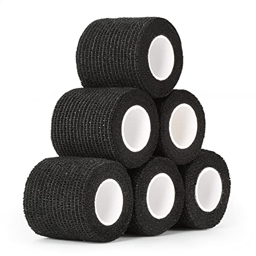 SEADESKY 6 Roll Self Adhesive Bandage Wrap 2 Inch Self Adherent Cohesive Bandages Athletic Sports Tape for Wrist Ankle Elastic Stretch Bandage Pet Vet Wrap for Dog Horse (Black)