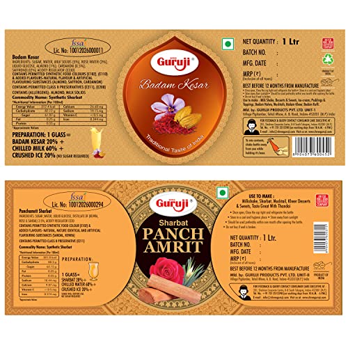 Image of Shree Guruji Badam Kesar Dry Fruit Sharbat & Panchamrit Sharbat Combo Pack Milk Beverage Instant Syrup Refreshing Drink for Summer (1 Litre)