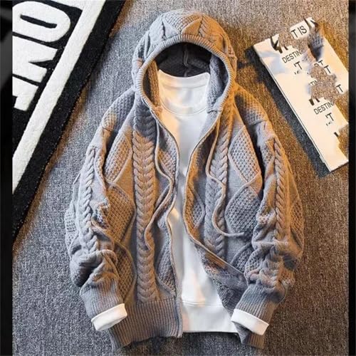 Men’S Thick Knitted Cardigan Turtleneck Long Sleeve Full Zip Classic Streetwear Sweater with Pockets2
