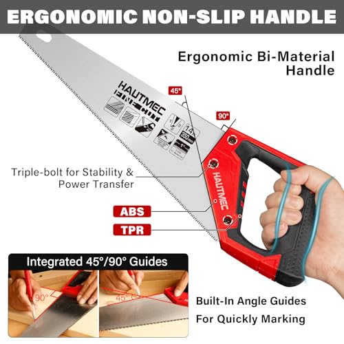 HAUTMEC 350MM Universal Hand Saw, 11 TPI Fine Cut Wood Saw with Hardened Triple-Ground Teeth & Bi-Material Ergonomic Handle, Compact Handsaw for Wood, Plastic, PVC, Laminate & Branch Cutting – HT0024 - Image 6