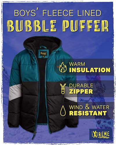 Image of iXtreme Boys Puffer Jacket - Wind & Water Resistant Soft Fleece Lined Warm Winter Jacket for Boys with Winter Hat