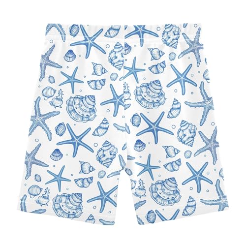 Blue Retro Sea Shells Girls Shorts Elastic Waist Sports Shorts Girls Leggings Pants for 4-10 Years2