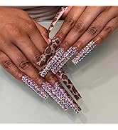 SIXDIAN Extra Long Press on Nails with Bling Diamond Fake Nails with Lepoard Design, XXL Nail Glu...