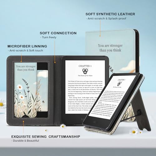 Image of CoBak Case for 6 inch E-Reader - PU Leather Smart Cover with Auto Sleep /Wake & Hand Strap, not Compatible with Kobo Clara,Tranquil Bloom