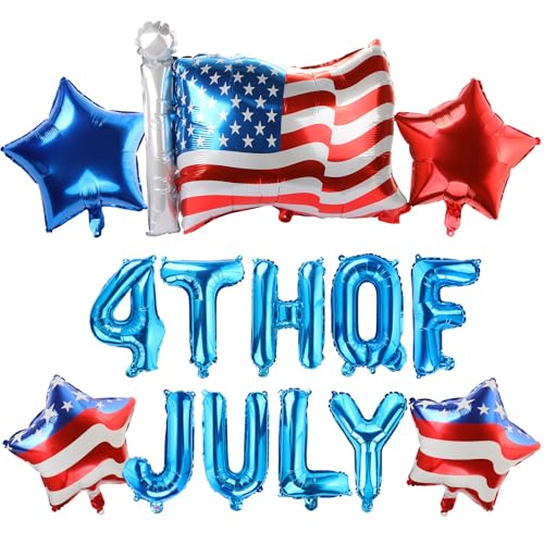 BRIOYHA 4th of July Foil Balloons Banner Set, Red White Blue Star American Flag Decorations, 14-Pack Independence Day Supplies for Backyard BBQ & Community Celebration