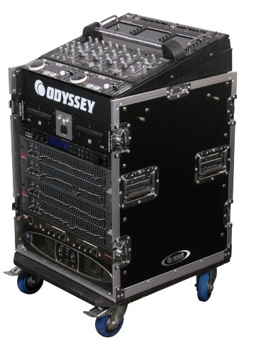 11U Top Slanted 12U Bottom Vertical Space Saver Combo Rack with Wheels