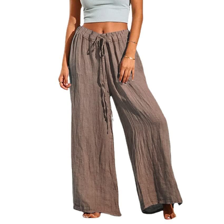LOAIHA Linen Pants for Women Casual Elastic High Waisted Wide Leg Palazzo Pants Loose Flowy Drawstring Trousers