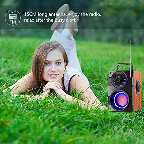 TAMPROAD Portable Bluetooth Speakers with woofer, FM Radio, LED Lights, EQ, Booming Bass, Bluetooth 5.0 Wireless Stereo Powerful Outdoor/Indoor Party Speakers for Home, Camping, Travel