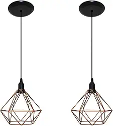 Kit com 02 Luminarias Pendente Aramado Modelo Diamante (Cobre)