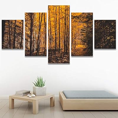 SIGNWIN 5 Panel Canvas Wall Art Rustic Woods...