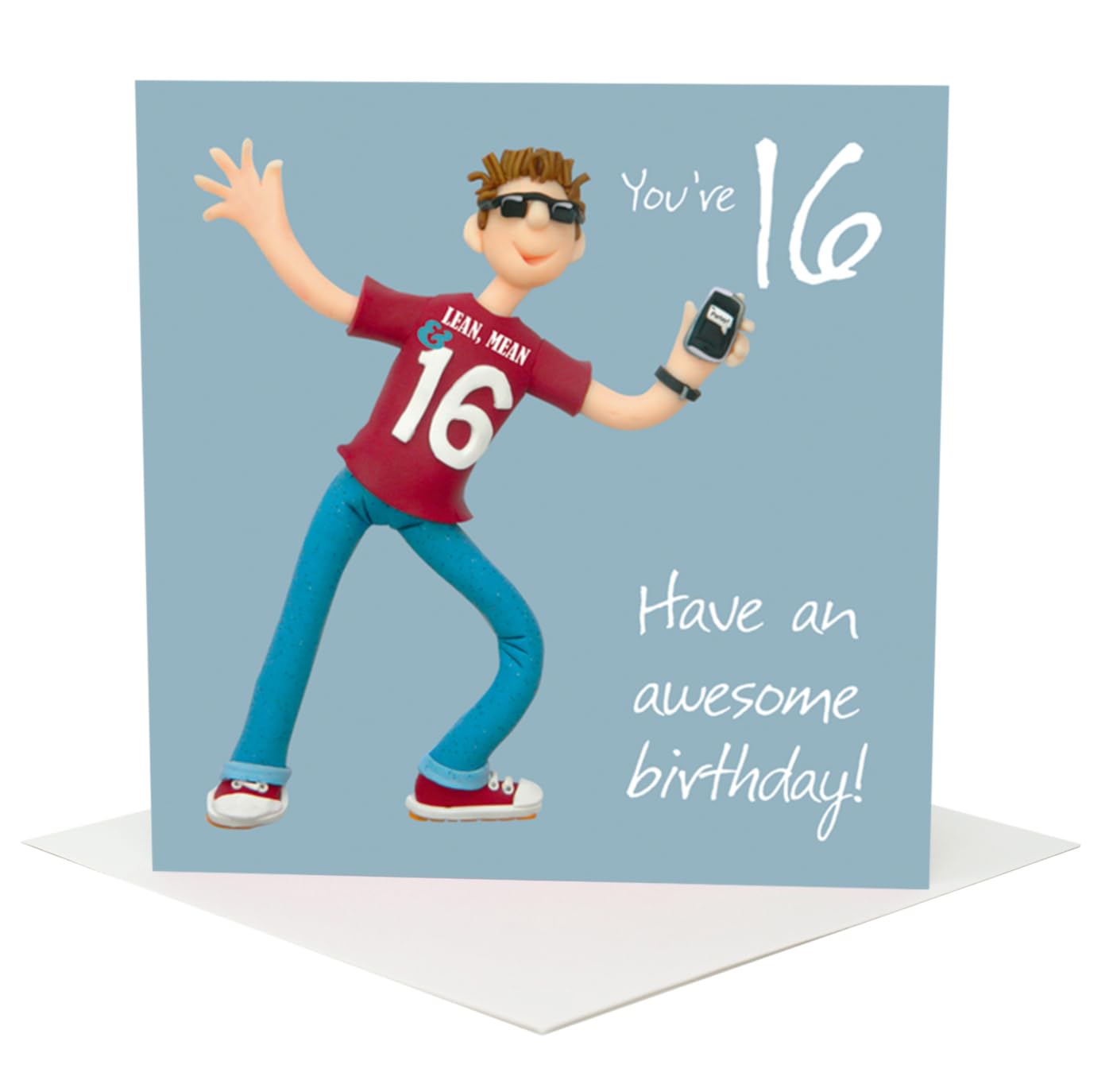 Holy Mackerel fun male 16th birthday card for a boy - designed by artist Erica Sturla - 15cm square and blank inside for your message - made in the UK