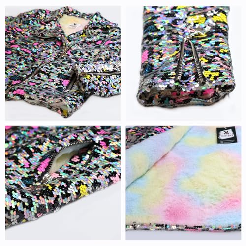 Girls Leopard Silver Biker Jacket with Soft Tie Dye Fleece Lining, Side Pockets3