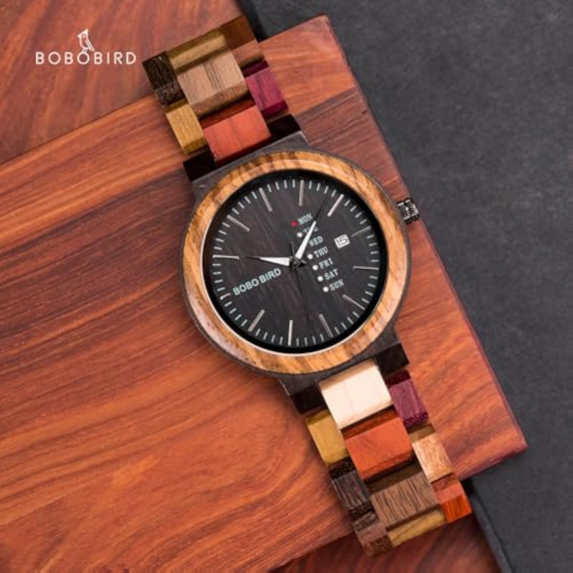 Women's Colorful Handmade Quartz Watch with Week and Date Display